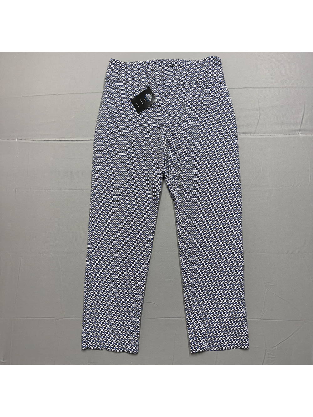 Zac & Rachel Womens Pull On Crop Ankle Pants Stretch Geometric Size 12 Blue
